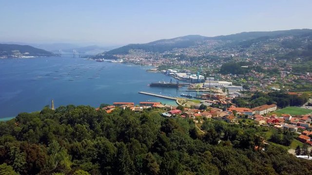 maritime port of  seafood. bridge of Rande view, Vigo, Galicia, Spain. Estuary.