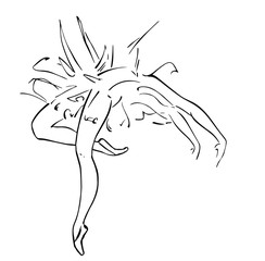 Black and white vector graphics. Elegant illustration of a ballerina. Stock vector illustration. Isolate on a white background. Silhouette. Minimalism. 