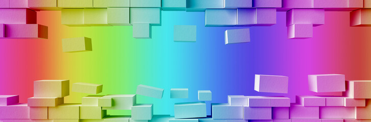 Rainbow of colorful paper blocks abstract background and wallpaper, with space for text or brand name.- 3d illustration