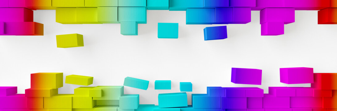 Rainbow of colorful paper blocks abstract background and wallpaper, with space for text or brand name.- 3d illustration