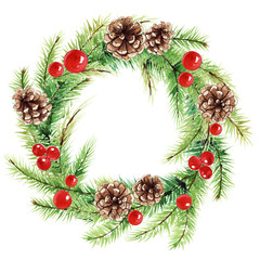 Naklejka na ściany i meble Watercolor xmas wreath. New year decoration, christmas design, hand painted, for invitation, greeting card