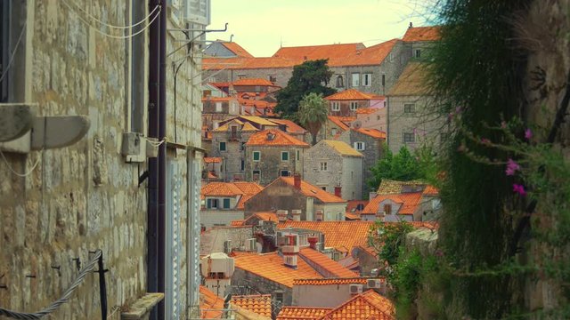 Veiw from top on Dubrovnik old town, Croatia. Steadicam shot