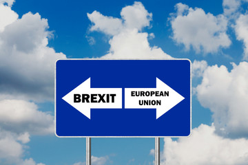 Brexit .Road Sign Depicting United Kingdom Departing European Uniun