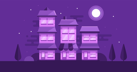 Night houses. Flat Illustration. 