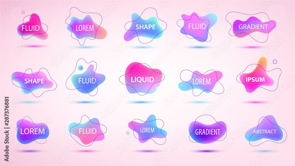 Aufkleber vector 3d gradient spots set with line shapes isolated. abstract elements for trendy vibrant color d