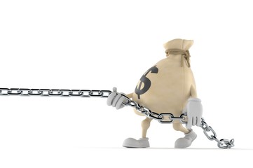 Fototapeta premium Dollar money bag character pulling chain