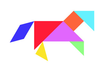 Tangram puzzle in horse shape on white background (Vector)
