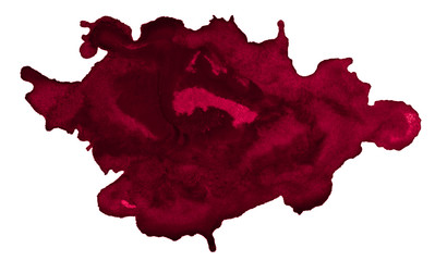 Burgundy watercolor background, isolated spots of paint, unique stains and shape. Watercolor rough brush stains. With copy space