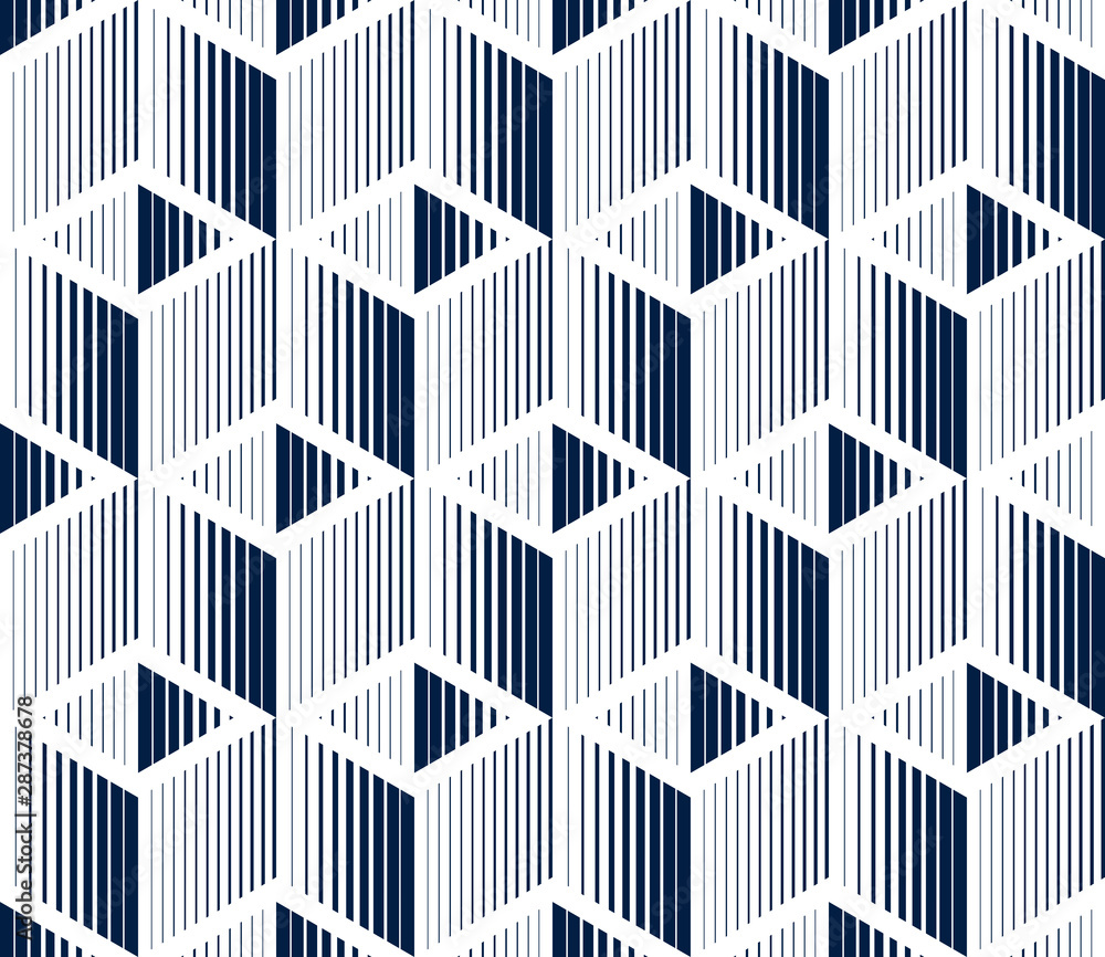 Poster 3d cubes seamless pattern vector background, lined dimensional blocks, architecture and construction