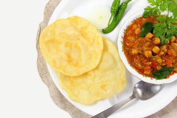 traditional indian punjabi food chole bhature or chole kulcha spicy chick pea curry 