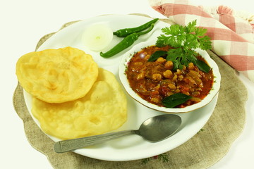 traditional indian punjabi food chole bhature or chole kulcha spicy chick pea curry 