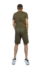 Back view of man in zero gravity or a fall. guy is flying,