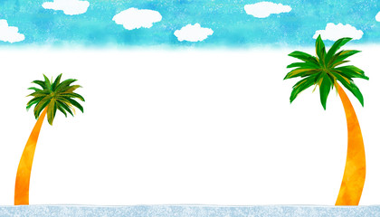 Fototapeta na wymiar two palm trees with blue sky ２本の椰子と青空