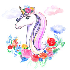 watercolor unicorn and flowers