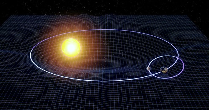 3d animation render about the performance of the spacetime curvature. This artistic representation spacetime which is being distorted by the presence of a massive body, represented as the planet Earth