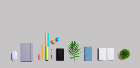 School and office stationery supplies from above