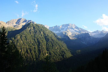 Dolomites mountains in the rays of the evening sun