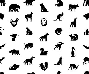 Seamless pattern with Animals logos. Isolated on White background