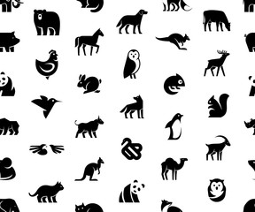 Seamless pattern with Animals logos. Isolated on White background