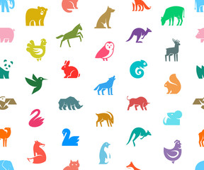 Seamless pattern with Animals logos. Animal logo set