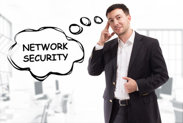 Business, technology, internet and network concept. The young businessman comes up with the...