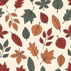 Fototapeta premium Seamless pattern of large autumn leaves on a cream background