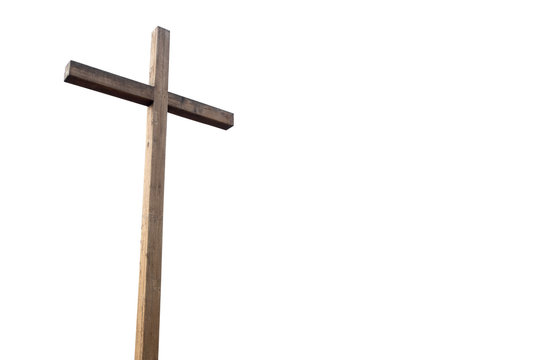 Wooden cross over white background