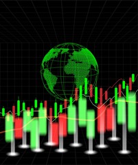 Stock market and exchange of world. Candle stick graph chart of stock market investment trading. black background. Vector.