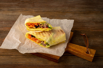 Lavash with falafel and vegetables