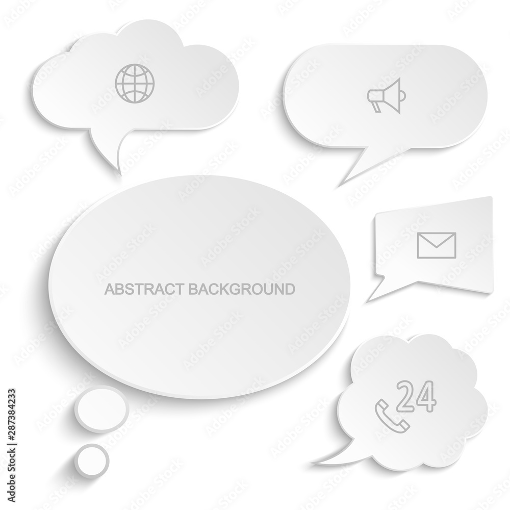 Poster paper speech bubbles vector set. white communication bubbles with line icons. speech bubble conversa