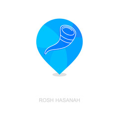 Shofar. Rosh Hashanah pin map icon. Shana tova