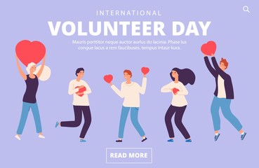 Volunteer day concept. Charity, volunteering vector landing page template. Illustration charity and volunteer day banner, help people