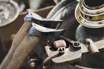 Two vintage ax with tools