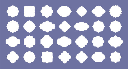 Frame label set. Vintage blank badge shapes for text. Retro white victorian tag, invitation card decoration borders vector collection. Label tag, card classical cardboard, different form illustration