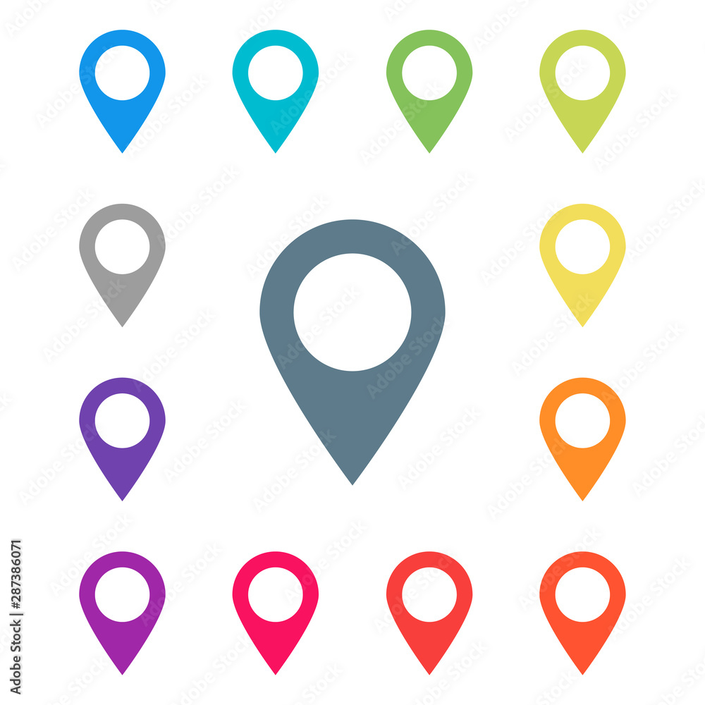 Poster colored pointers in abstract style on white background. arrow pointer icon. map pin pointer icon loc