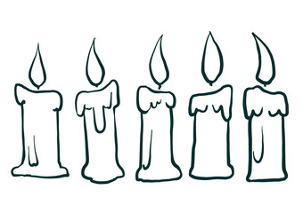 Drawing a candle in a variety of formats. The white background, vector