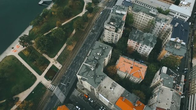 Aerial drone view of Budapest. Beautiful famous architecture in town on a summer day. Hungary. 4K