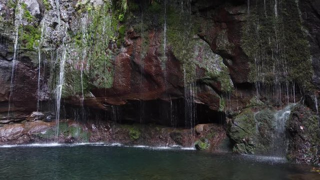 Small waterfalls called "25 Fontes" in Madeira island, Portugal.