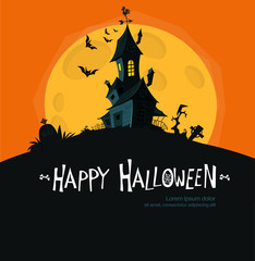 Halloween party ghost house halloween cartoon vector illustration