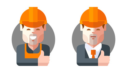Construction Engineering. Industrial Workers. Project Manager. Vector flat illustration. Icons.