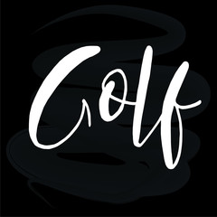 Vector illustration of Golf. Lettering. This illustration is for printing: postcard, poster, business card. For recreation, sports. Sports goods.