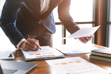 business people working in modern office calculating financial in company, problem and solution concept.