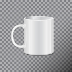 White tea mug. Side view. Realistic vector Mock up Template