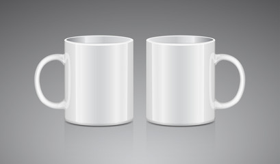 White tea mug. Side view. Realistic vector Mock up Cup Template for your logo and design
