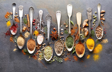 Indian spices on black background