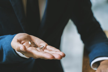 Judge gavel with pair of marriage ring, Divorce concept.