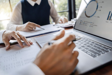 business people working in modern office calculating financial in company, problem and solution concept.