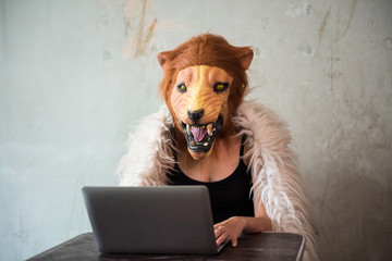 Illegal business over internet by lion mask girl