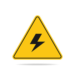 Yellow-warning sign of electricity with lightning is isolated on a white background.