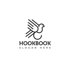 Bird Hook Book Line art Style Logo